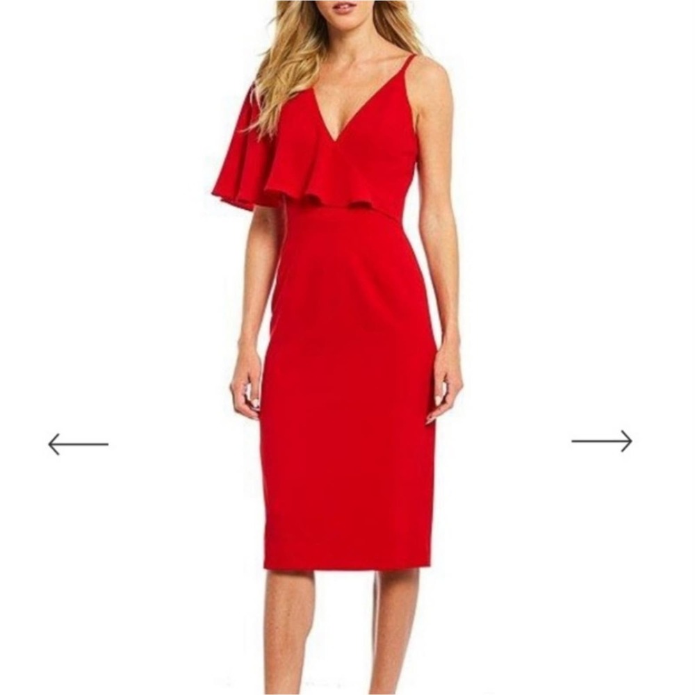 Dress‎ the Population Beth one shoulder lady in red midi dress size small new!!